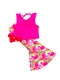 Girls Tropical Flamingo Flare Pants Set with Matching Bow - Bowtism